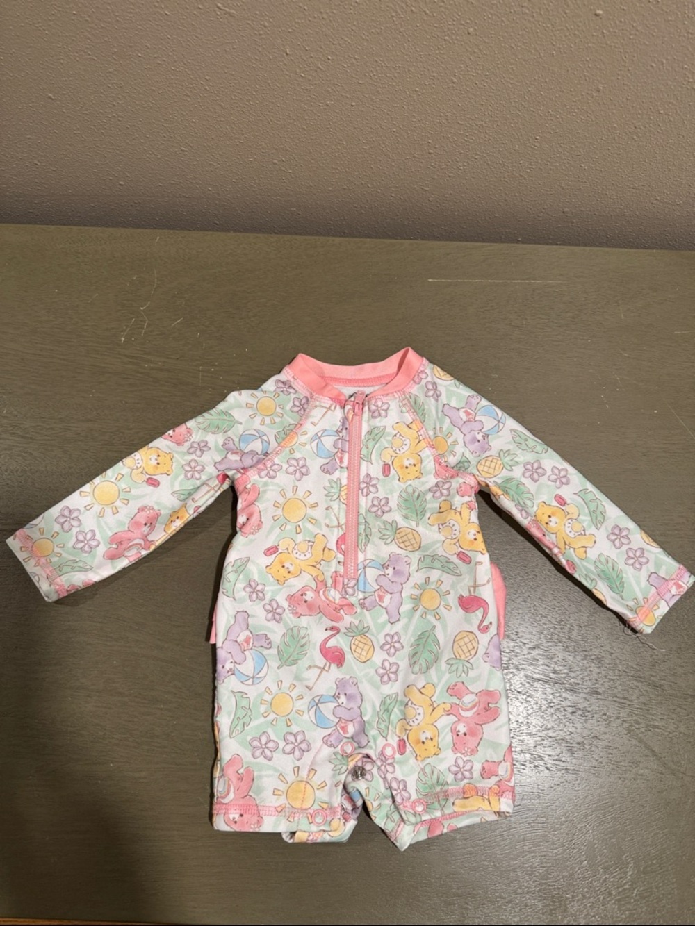 Care Bears Pink Tropical Print Long-Sleeve One-Piece size 3/6M